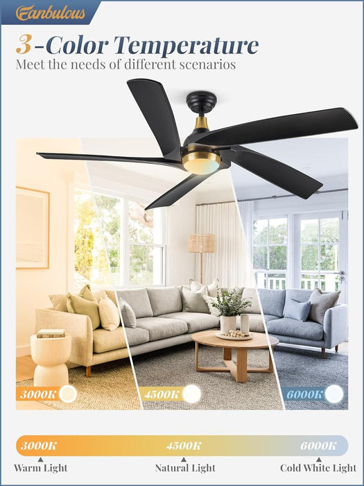 60 in. Remote Control Ceiling Fan and Light, 5 Blades Modern Large Ceiling Fan for Living Room Bedroom Dining Room, Outdoor Fan for Patio-3-ErisView