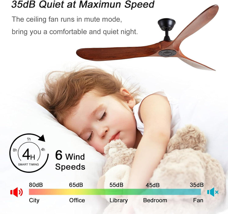 60 in. Reversible Ceiling Fan for Living Room Bedroom, Wood Ceiling Fan NO Light with Remote, Outdoor Fan for Patio -2-ErisView