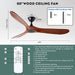 60 in. Reversible Ceiling Fan for Living Room Bedroom, Wood Ceiling Fan NO Light with Remote, Outdoor Fan for Patio -5-ErisView