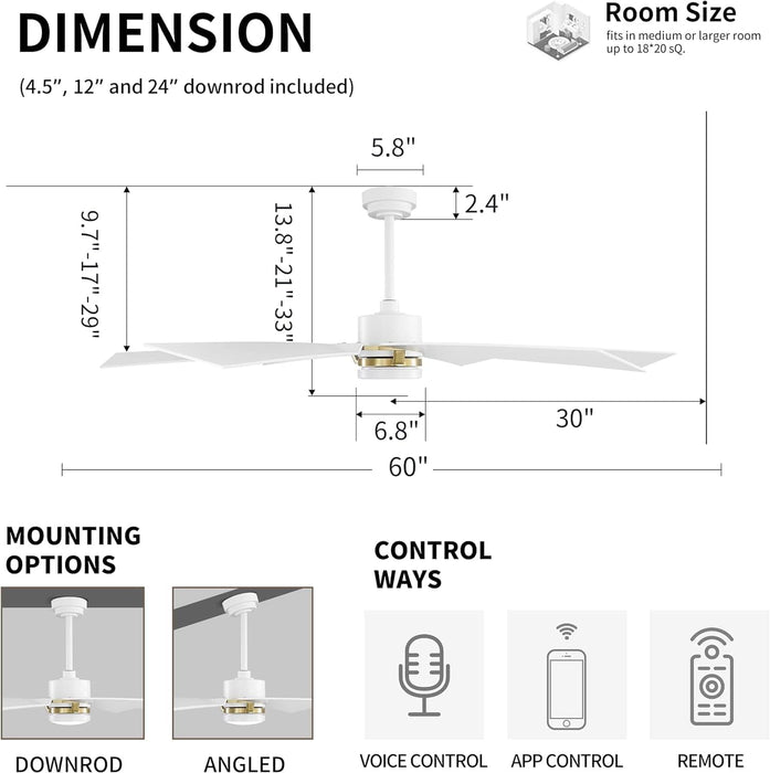 60 in. Smart Outdoor Fans with Lights, Plastic Reversible Ceiling Fan with APP Remote Voice Control, Dimmable LED Brass Ceiling Fan-2-ErisView