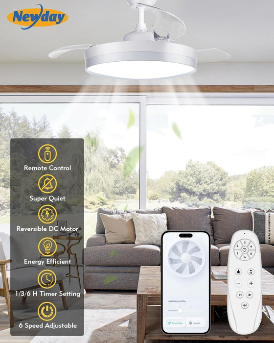 60 in. White Ceiling Fan with Light and Remote, Large Modern Reversible Quietest Fan For Sleeping for Kitchen Bedroom Living Room-19-ErisView