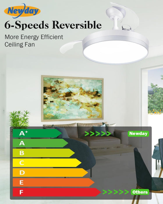 60 in. White Ceiling Fan with Light and Remote, Large Modern Reversible Quietest Fan For Sleeping for Kitchen Bedroom Living Room-24-ErisView