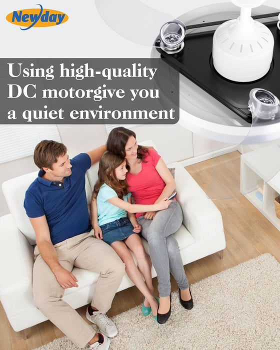 60 in. White Ceiling Fan with Light and Remote, Large Modern Reversible Quietest Fan For Sleeping for Kitchen Bedroom Living Room-25-ErisView