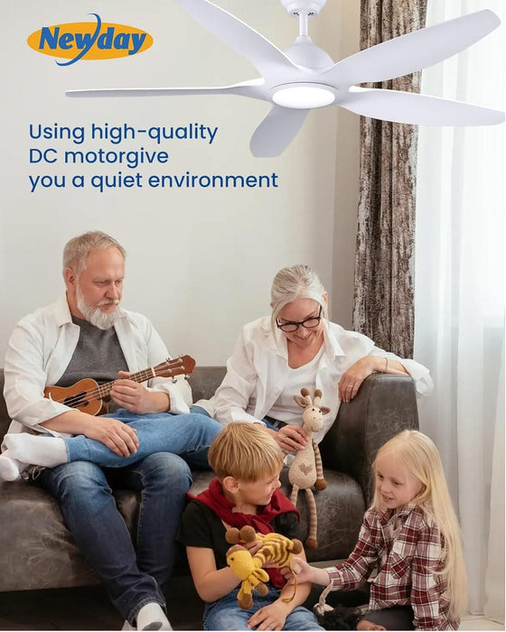 60 in. White Ceiling Fan with Light and Remote, Large Modern Reversible Quietest Fan For Sleeping for Kitchen Bedroom Living Room-9-ErisView