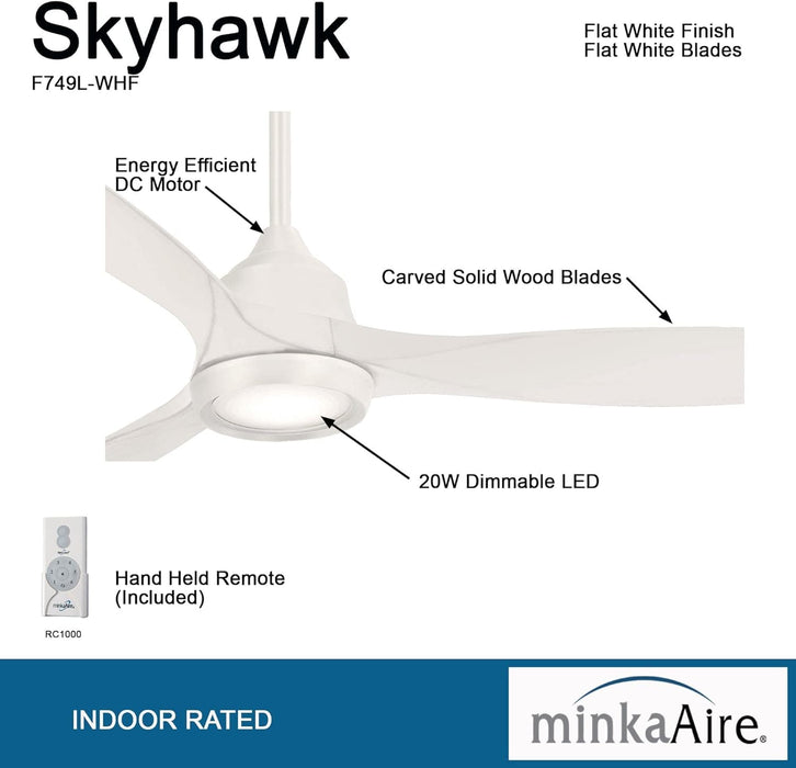 60 in. White LED Ceiling Fan with Carved Wood Blades, Recessed Ceiling Fan, Unusual Ceiling Fans-2-ErisView