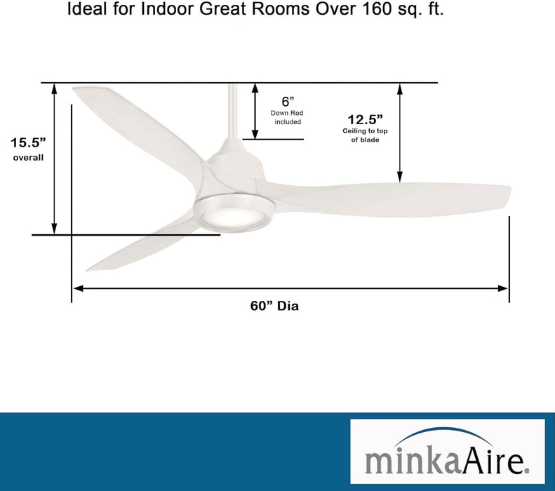 60 in. White LED Ceiling Fan with Carved Wood Blades, Recessed Ceiling Fan, Unusual Ceiling Fans-3-ErisView