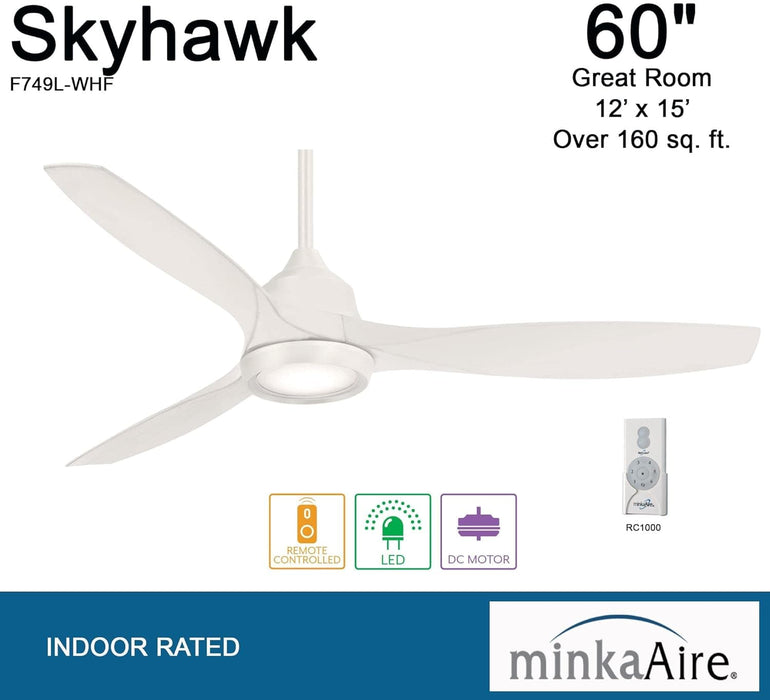 60 in. White LED Ceiling Fan with Carved Wood Blades, Recessed Ceiling Fan, Unusual Ceiling Fans-4-ErisView