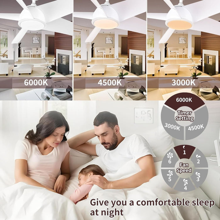 60 in. White Modern Ceiling Fan with Light and Remote, Reversible Quiet Ceiling Fans, Dimmable Modern Ceiling Fan for Bedroom Living Room Office Kitchen-3-ErisView