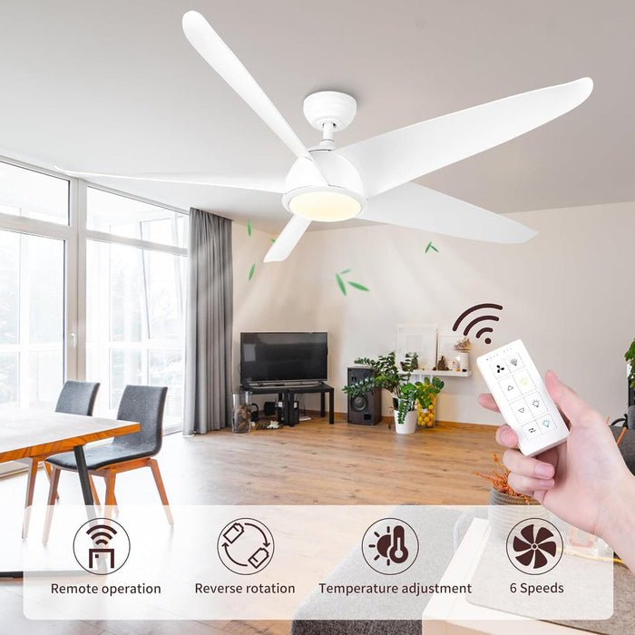 60 in. White Modern Ceiling Fan with Light and Remote, Reversible Quiet Ceiling Fans, Dimmable Modern Ceiling Fan for Bedroom Living Room Office Kitchen-4-ErisView
