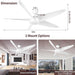 60 in. White Modern Ceiling Fan with Light and Remote, Reversible Quiet Ceiling Fans, Dimmable Modern Ceiling Fan for Bedroom Living Room Office Kitchen-5-ErisView