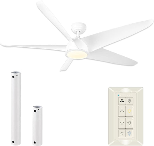 60 in. White Modern Ceiling Fan with Light and Remote, Reversible Quiet Ceiling Fans, Dimmable Modern Ceiling Fan for Bedroom Living Room Office Kitchen-1-ErisView