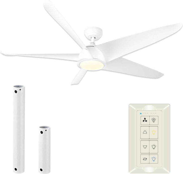 60 in. White Modern Ceiling Fan with Light and Remote, Reversible Quiet Ceiling Fans, Dimmable Modern Ceiling Fan for Bedroom Living Room Office Kitchen-1-ErisView