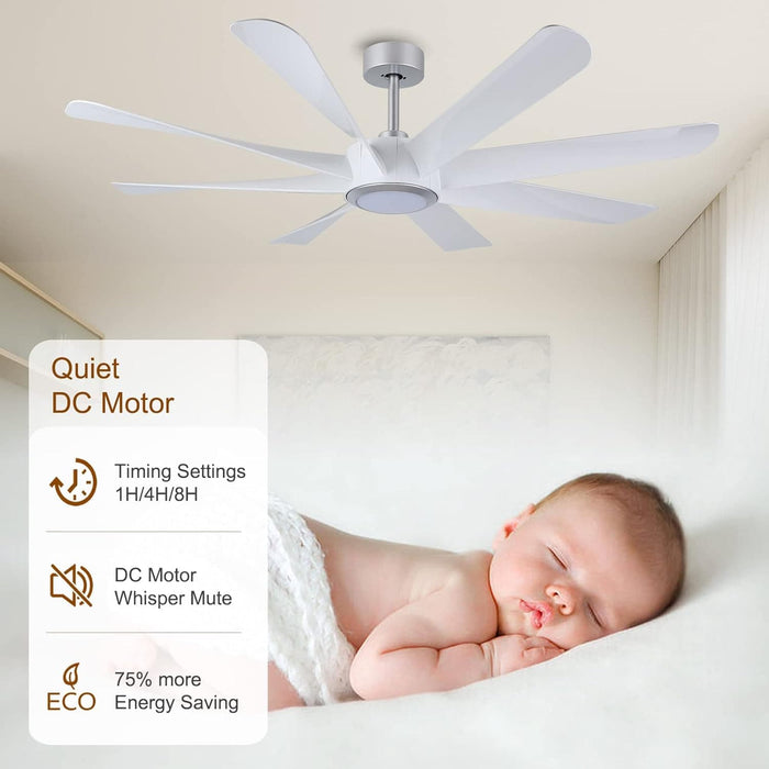 60 in. White Smart Ceiling Fan with Light and Remote Control, Large Modern Reversible Quiet Ceiling Fans for Living Room-3-ErisView