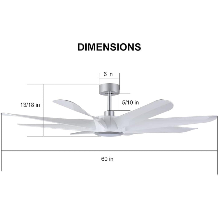 60 in. White Smart Ceiling Fan with Light and Remote Control, Large Modern Reversible Quiet Ceiling Fans for Living Room-6-ErisView