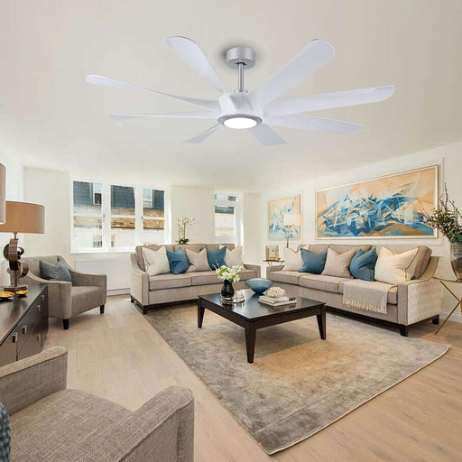60 in. White Smart Ceiling Fan with Light and Remote Control, Large Modern Reversible Quiet Ceiling Fans for Living Room-8-ErisView