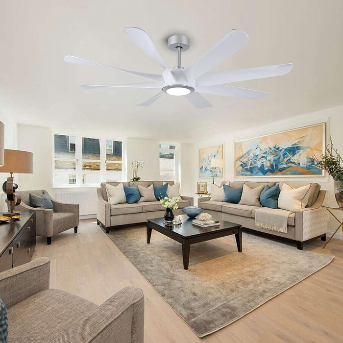 60 in. White Smart Ceiling Fan with Light and Remote Control, Large Modern Reversible Quiet Ceiling Fans for Living Room-8-ErisView
