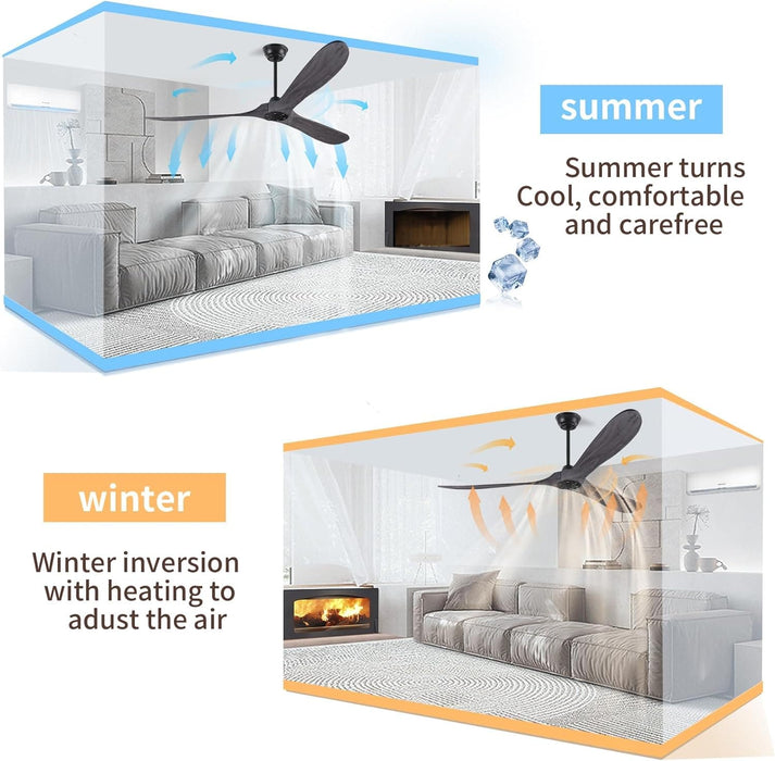 60 in. Wood Black Ceiling Fans without Lights, Modern Smart Reversible Ceiling Fan for Indoor Outdoor Use-12-ErisView