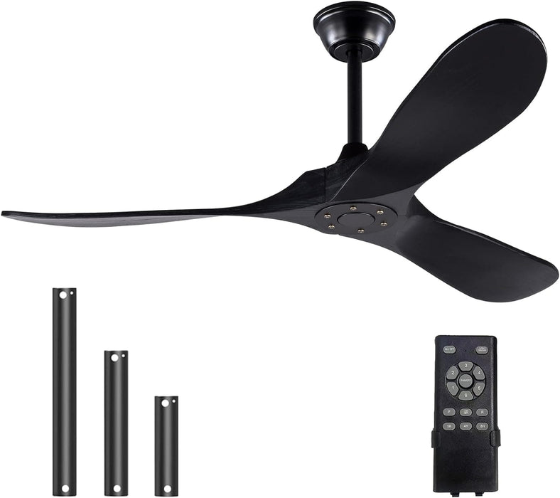 60 in. Wood Black Ceiling Fans without Lights, Modern Smart Reversible Ceiling Fan for Indoor Outdoor Use-14-ErisView