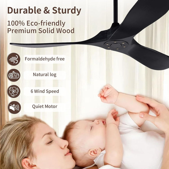 60 in. Wood Black Ceiling Fans without Lights, Modern Smart Reversible Ceiling Fan for Indoor Outdoor Use-15-ErisView