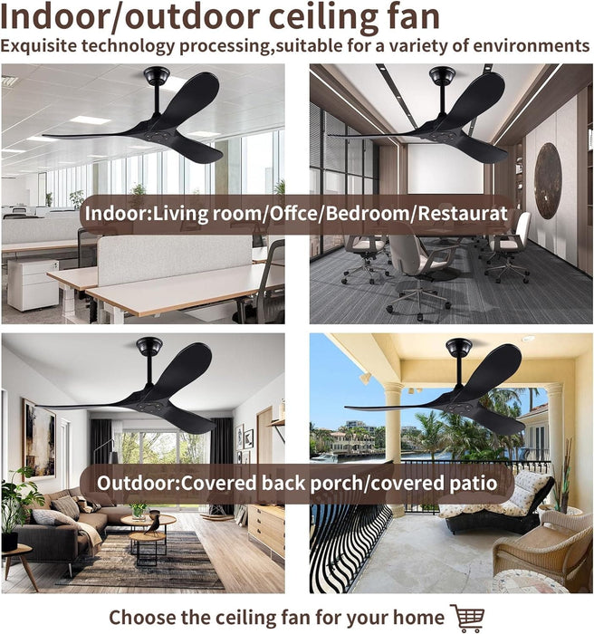60 in. Wood Black Ceiling Fans without Lights, Modern Smart Reversible Ceiling Fan for Indoor Outdoor Use-16-ErisView