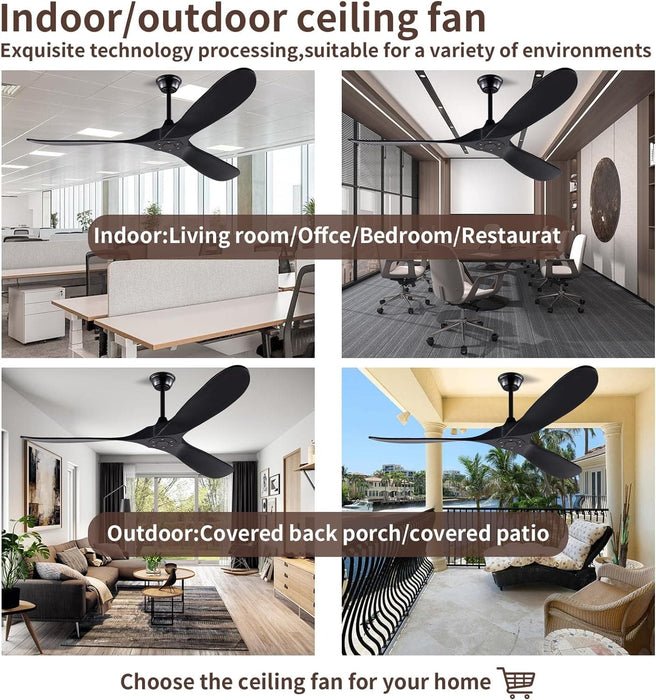 60 in. Wood Black Ceiling Fans without Lights, Modern Smart Reversible Ceiling Fan for Indoor Outdoor Use-5-ErisView