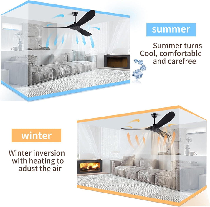 60 in. Wood Black Ceiling Fans without Lights, Modern Smart Reversible Ceiling Fan for Indoor Outdoor Use-6-ErisView