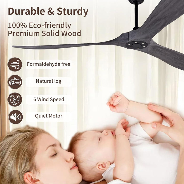 60 in. Wood Black Ceiling Fans without Lights, Modern Smart Reversible Ceiling Fan for Indoor Outdoor Use-9-ErisView