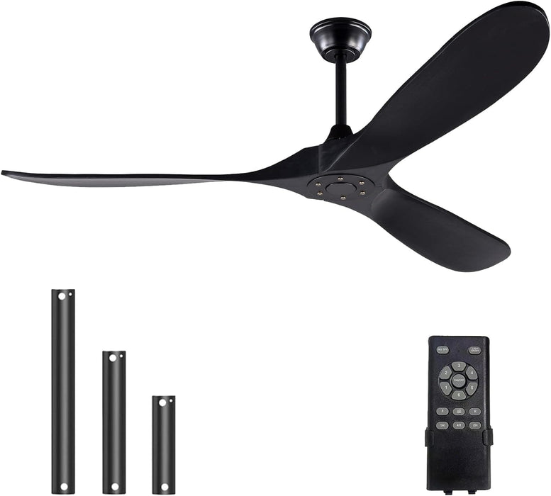60 in. Wood Black Ceiling Fans without Lights, Modern Smart Reversible Ceiling Fan for Indoor Outdoor Use-1-ErisView