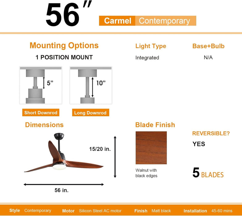 60 in. Wood Ceiling Fan with Light, Outdoor Covered Ceiling Fan with Remote, Oil Rubbed Bronze Ceiling Fan for Living Room Kitchen Bedroom Dining Room-111-ErisView