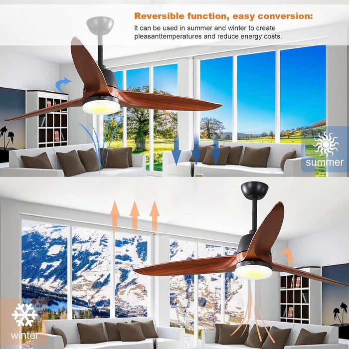 60 in. Wood Ceiling Fan with Light, Outdoor Covered Ceiling Fan with Remote, Oil Rubbed Bronze Ceiling Fan for Living Room Kitchen Bedroom Dining Room-113-ErisView