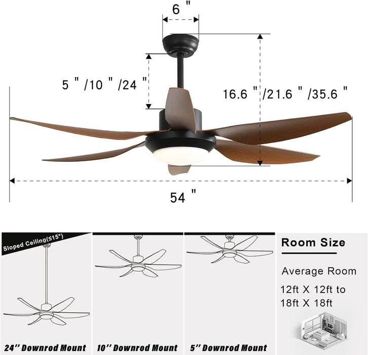 60 in. Wood Ceiling Fan with Light, Outdoor Covered Ceiling Fan with Remote, Oil Rubbed Bronze Ceiling Fan for Living Room Kitchen Bedroom Dining Room-123-ErisView