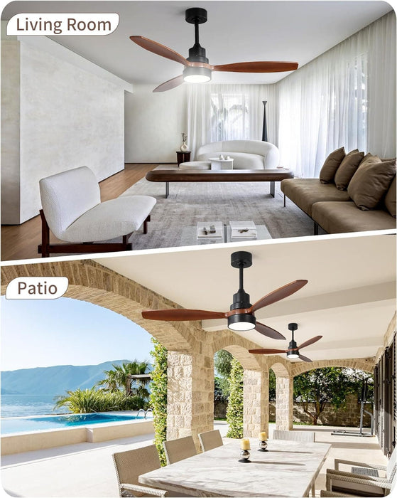 60 in. Wood Ceiling Fan with Light, Outdoor Covered Ceiling Fan with Remote, Oil Rubbed Bronze Ceiling Fan for Living Room Kitchen Bedroom Dining Room-40-ErisView