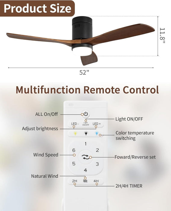 60 in. Wood Ceiling Fan with Light, Outdoor Covered Ceiling Fan with Remote, Oil Rubbed Bronze Ceiling Fan for Living Room Kitchen Bedroom Dining Room-57-ErisView