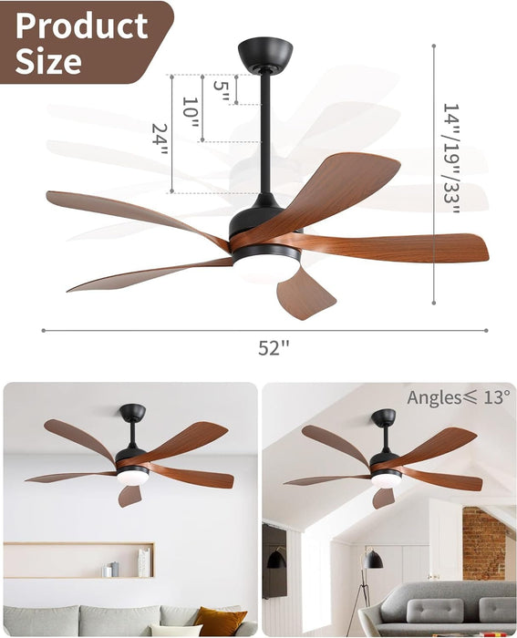 60 in. Wood Ceiling Fan with Light, Outdoor Covered Ceiling Fan with Remote, Oil Rubbed Bronze Ceiling Fan for Living Room Kitchen Bedroom Dining Room-66-ErisView