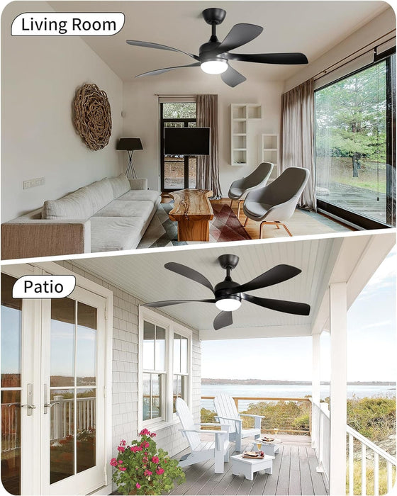 60 in. Wood Ceiling Fan with Light, Outdoor Covered Ceiling Fan with Remote, Oil Rubbed Bronze Ceiling Fan for Living Room Kitchen Bedroom Dining Room-75-ErisView