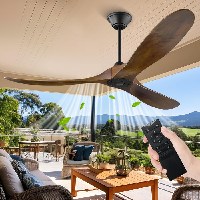 60 in. Black Ceiling Fan NO Light for Patio, Large Propeller Ceiling Fan for Sloped Ceiling, Remote Control Fan, Modern Wood Ceiling Fan for Gazebo