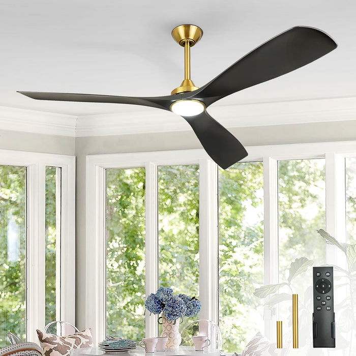 60 in. Ceiling Fan with Remote Control, White and Gold Ceiling Fans without Lights, Indoor Outdoor Reversible Quiet Ceiling Fans for Bedroom Living Room