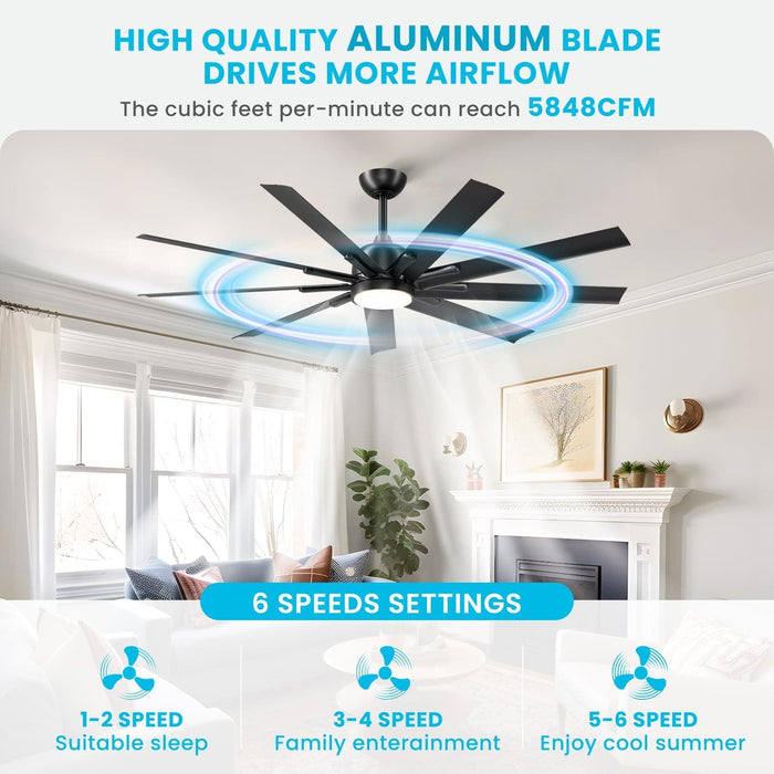 62 in. Big Modern Black Ceiling Fan with Remote, Mini Dimmable Reversible Ceiling Fan-2-ErisView