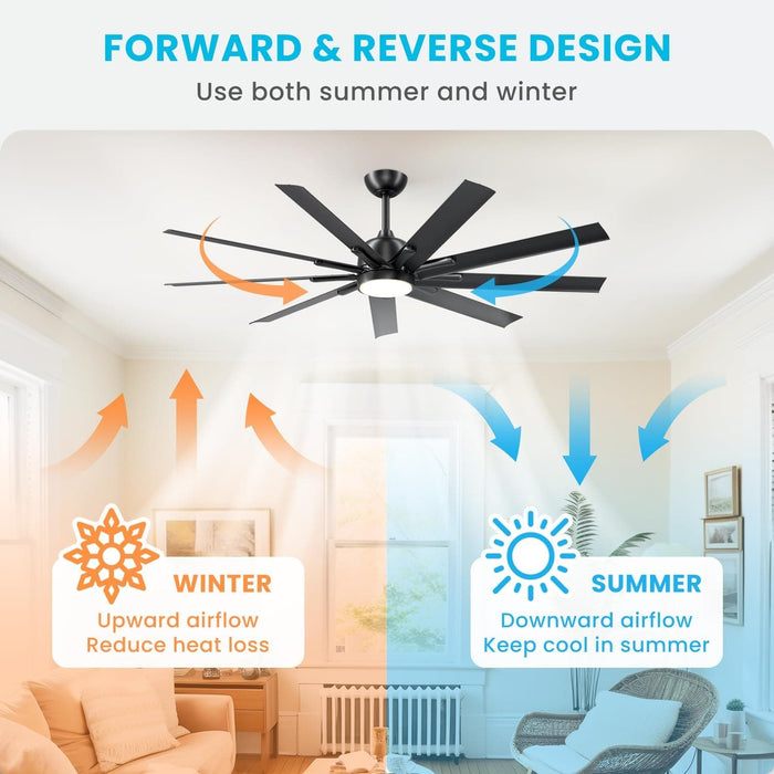 62 in. Big Modern Black Ceiling Fan with Remote, Mini Dimmable Reversible Ceiling Fan-4-ErisView