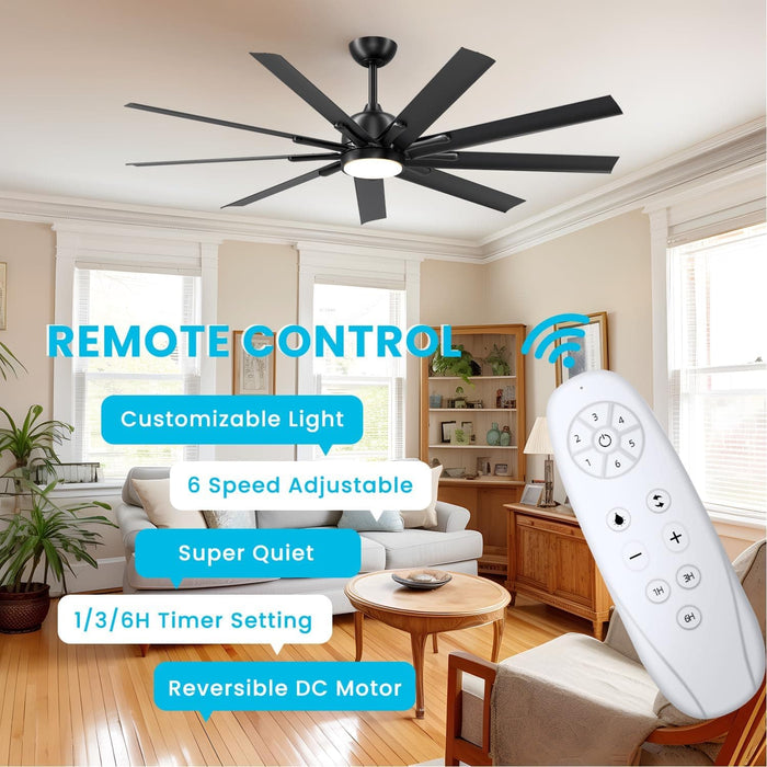 62 in. Big Modern Black Ceiling Fan with Remote, Mini Dimmable Reversible Ceiling Fan-5-ErisView