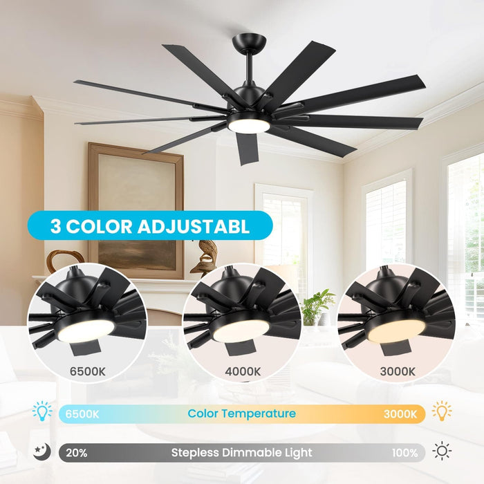 62 in. Big Modern Black Ceiling Fan with Remote, Mini Dimmable Reversible Ceiling Fan-6-ErisView