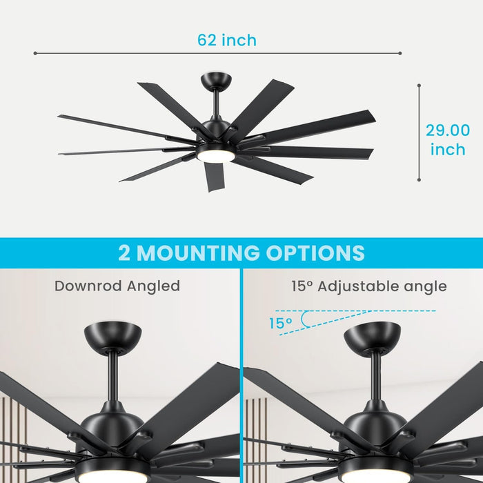62 in. Big Modern Black Ceiling Fan with Remote, Mini Dimmable Reversible Ceiling Fan-7-ErisView