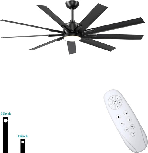 62 in. Big Modern Black Ceiling Fan with Remote, Mini Dimmable Reversible Ceiling Fan-1-ErisView