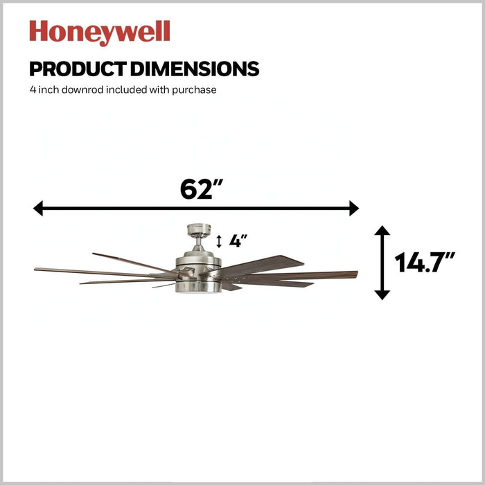 62 in. Contemporary Ceiling Fan with Light, LED Ceiling Fan with Remote Control, Reversible Fan in Winter Summer, Brushed Nickel Ceiling Fan-8-ErisView