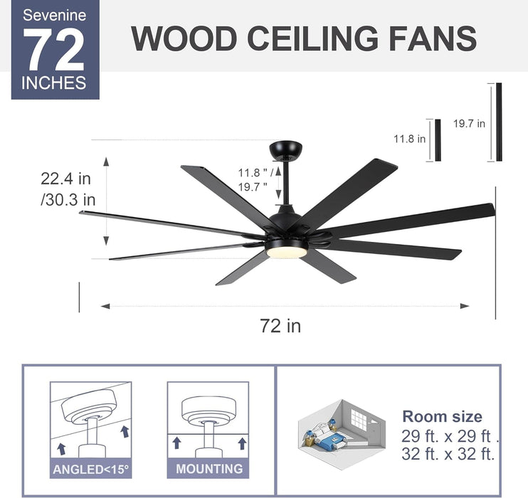 62 in. Large Farmhouse Ceiling Fan with Lights and Remote, Black Quiet Ceiling Fans, Quiet Ceiling Fans with Lights for Indoor Great Room-11-ErisView