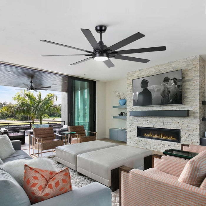 62 in. Large Farmhouse Ceiling Fan with Lights and Remote, Black Quiet Ceiling Fans, Quiet Ceiling Fans with Lights for Indoor Great Room-2-ErisView