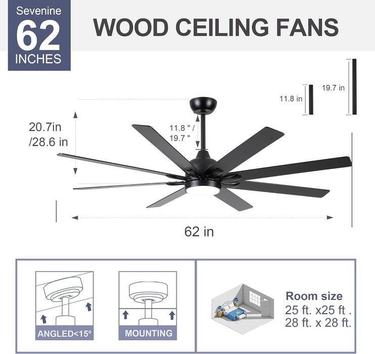 62 in. Large Farmhouse Ceiling Fan with Lights and Remote, Black Quiet Ceiling Fans, Quiet Ceiling Fans with Lights for Indoor Great Room-5-ErisView
