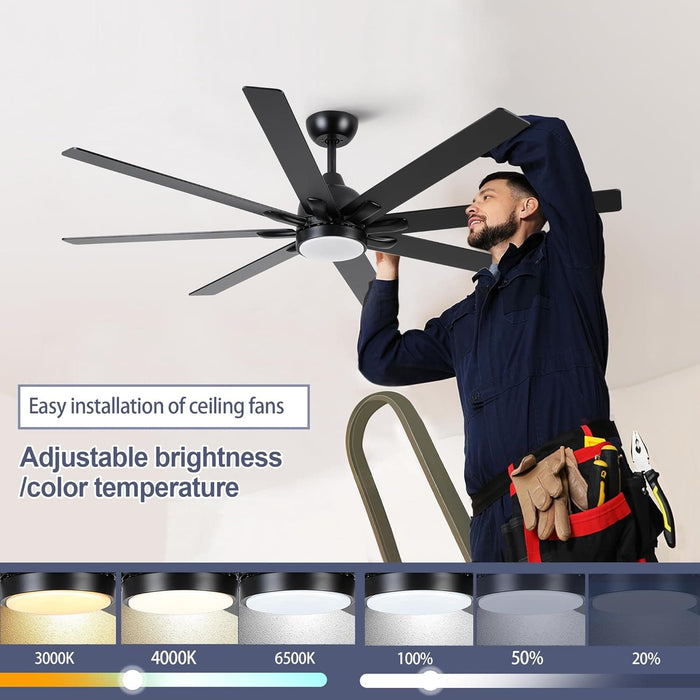 62 in. Large Farmhouse Ceiling Fan with Lights and Remote, Black Quiet Ceiling Fans, Quiet Ceiling Fans with Lights for Indoor Great Room-6-ErisView