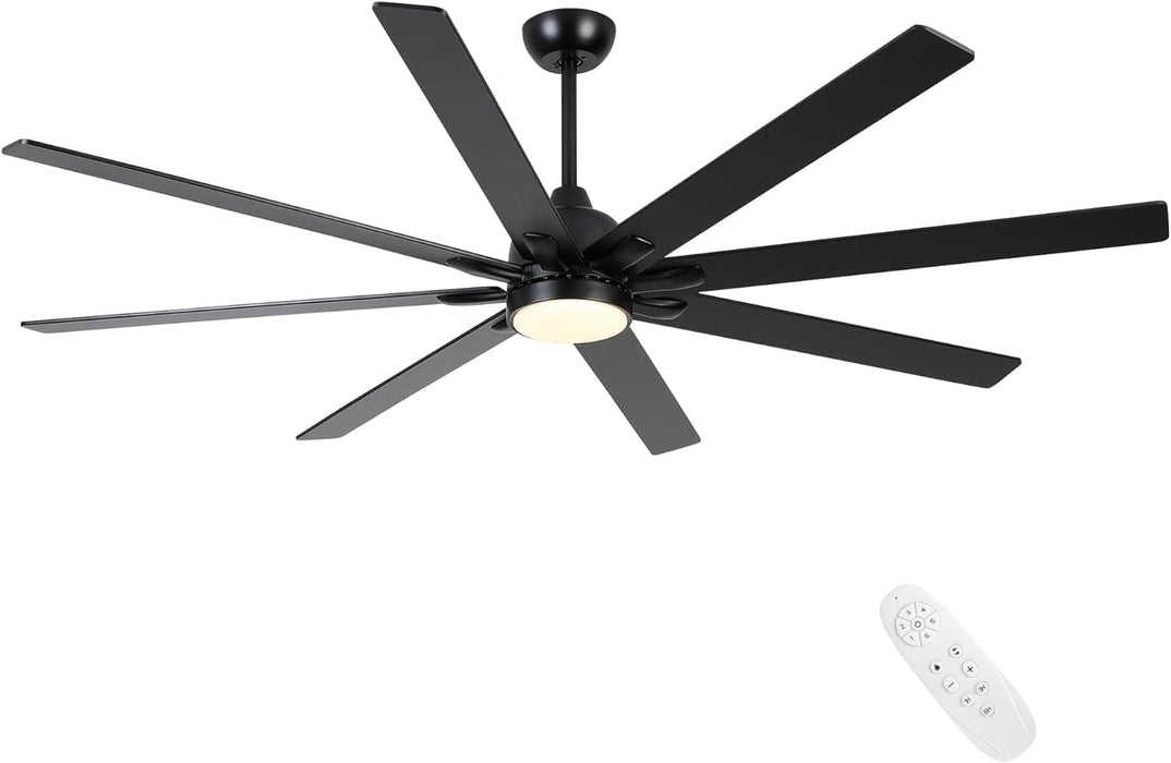 62 in. Large Farmhouse Ceiling Fan with Lights and Remote, Black Quiet Ceiling Fans, Quiet Ceiling Fans with Lights for Indoor Great Room-7-ErisView