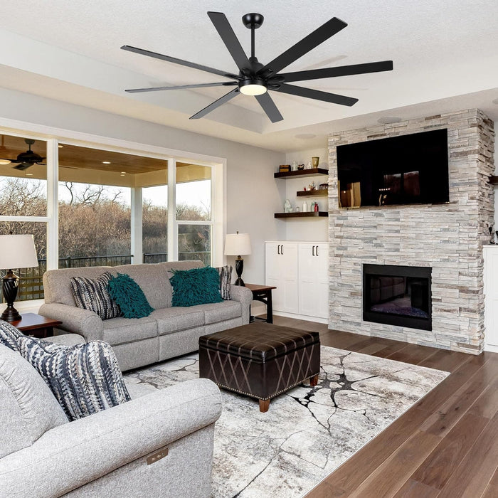 62 in. Large Farmhouse Ceiling Fan with Lights and Remote, Black Quiet Ceiling Fans, Quiet Ceiling Fans with Lights for Indoor Great Room-8-ErisView
